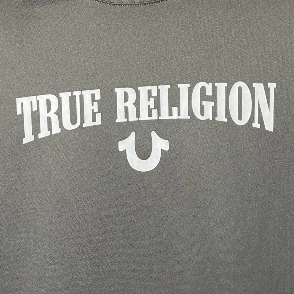 True Religion Mens Charcoal Gray‎ Graphic Horseshoe Logo T-Shirt Size Large